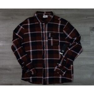 HEDGE Ultra Soft Stretch Knit Shirt Mens 2XL Long Sleeve Brown Plaid 75MW110S